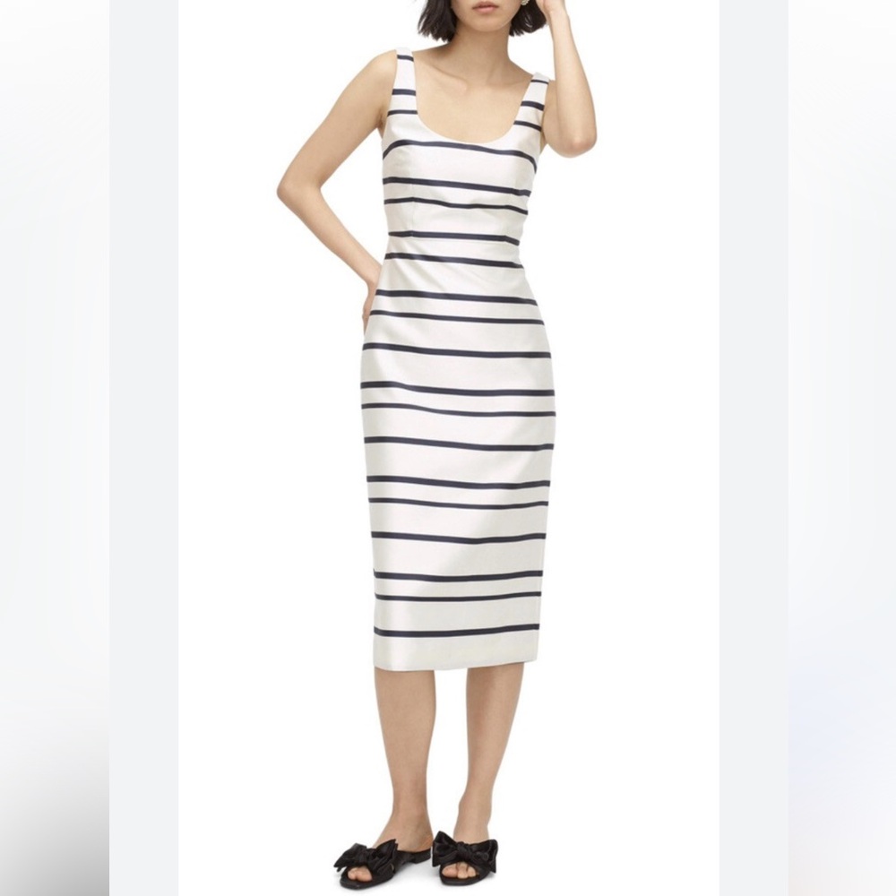 J.Crew Jacquard Stripe Scoop Neck Ivory Blue Midi Dress Size 8